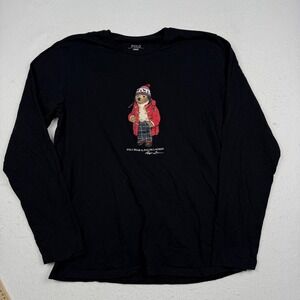 Polo Ralph Lauren Shirt Mens Medium Black Long Sleeve Polo Bear Winter T-Shirt